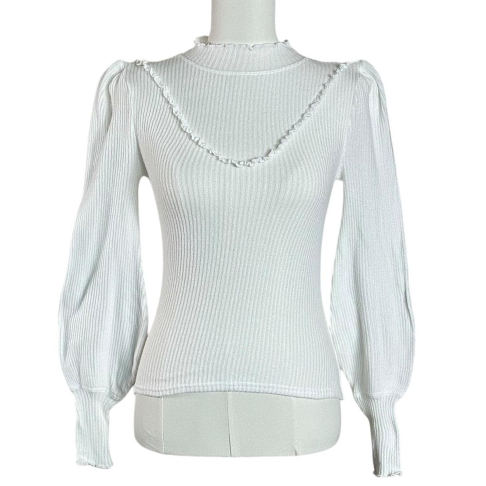 Free People Western Yoke Love Struck Ribbed Mock Neck Top in White Size XS